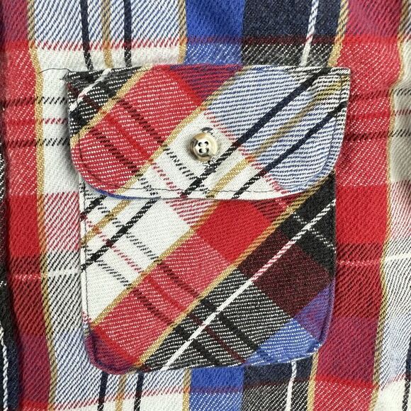 Vintage Five Brother Shirt Mens Medium Red Blue Plaid Flannel Union Made USA 90s - Picture 2 of 12